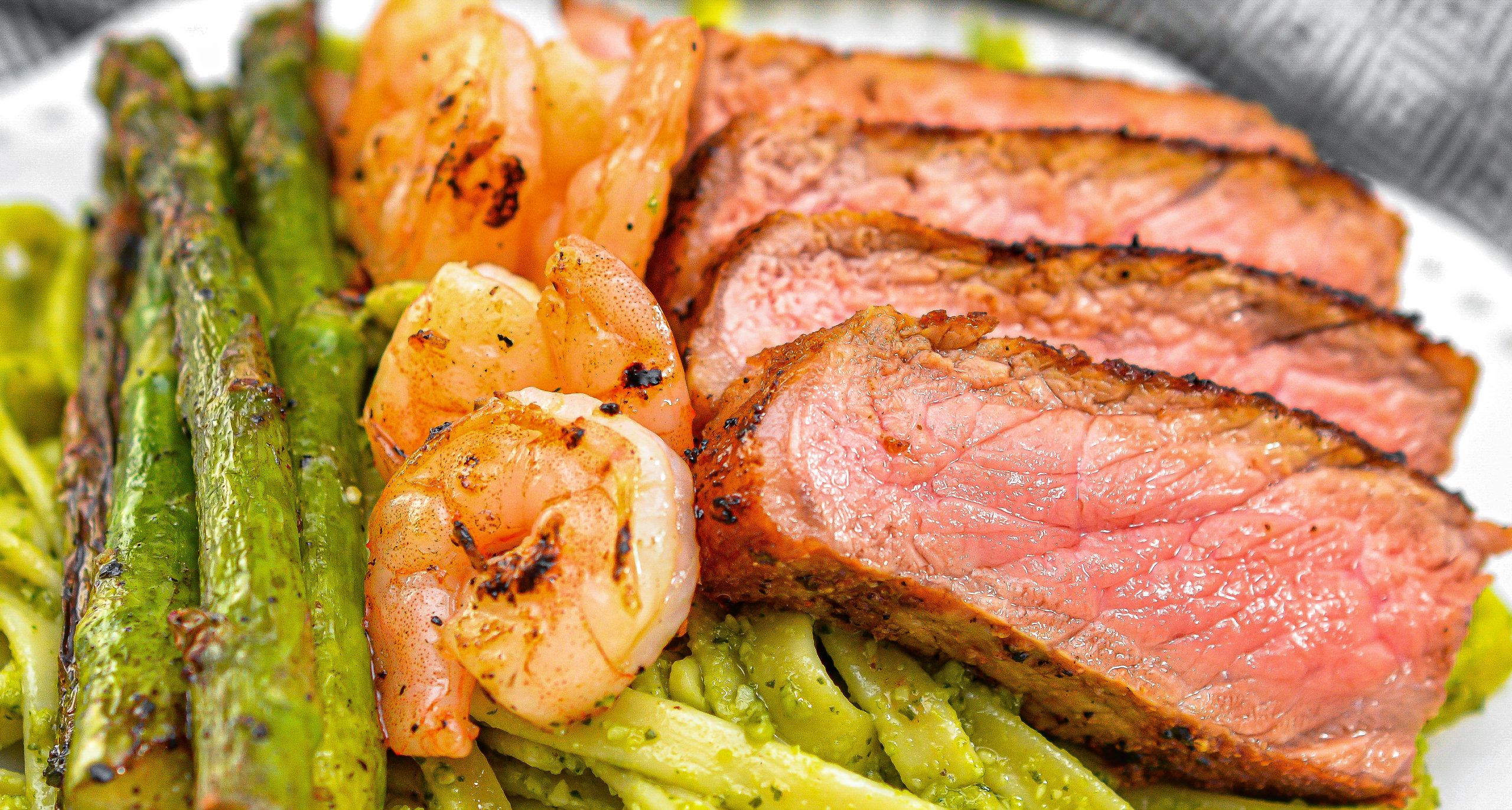 Steak and Shrimp Pesto Sauce Linguini - Sweet Pea's Kitchen