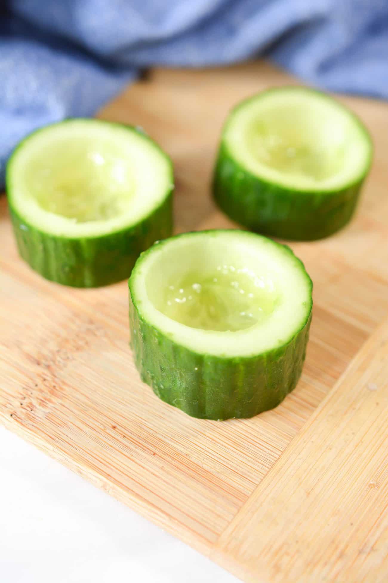 Cut the cucumbers into 1-inch slices