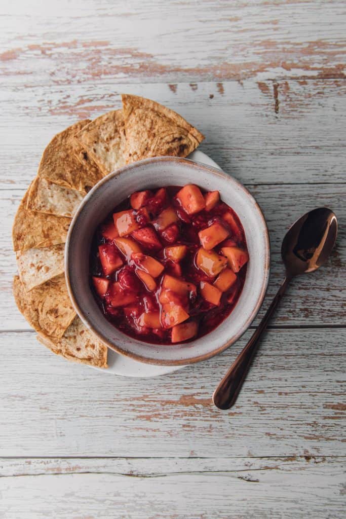 Fruit Salsa with Baked Cinnamon Chips - Sweet Pea's Kitchen