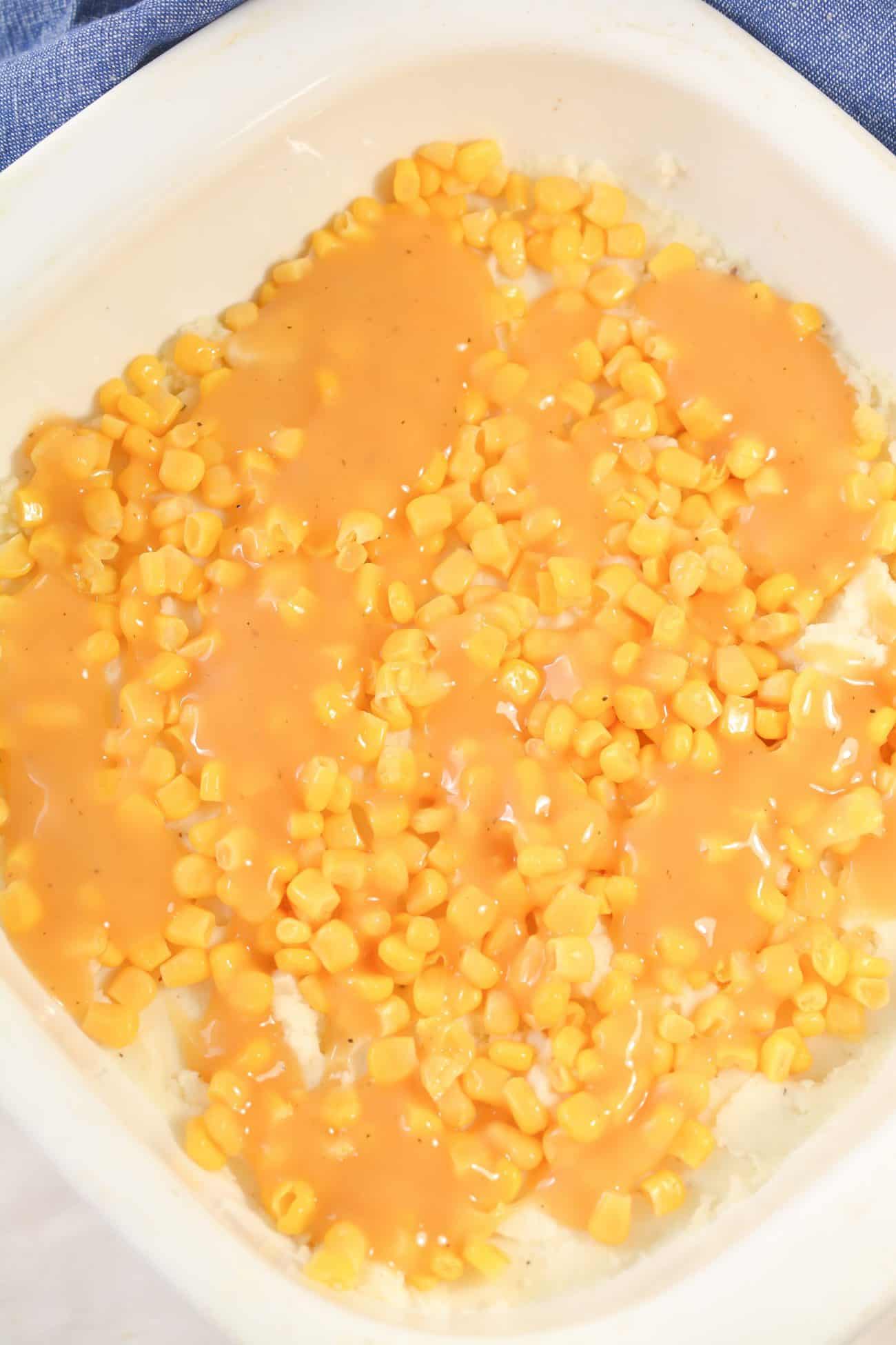 Drizzle the gravy over the corn.