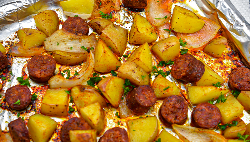 One Pan Roasted Potatoes, Sausage and Peppers - Skinnytaste