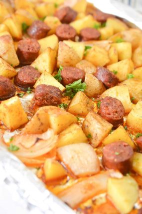 One Pan Oven Roasted Potatoes, Sausage and Peppers