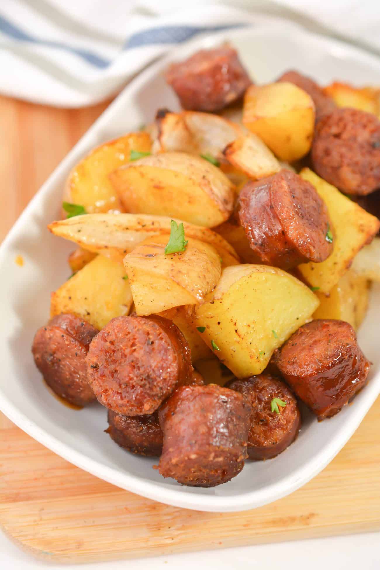 One Pan Oven Roasted Potatoes, Sausage and Peppers