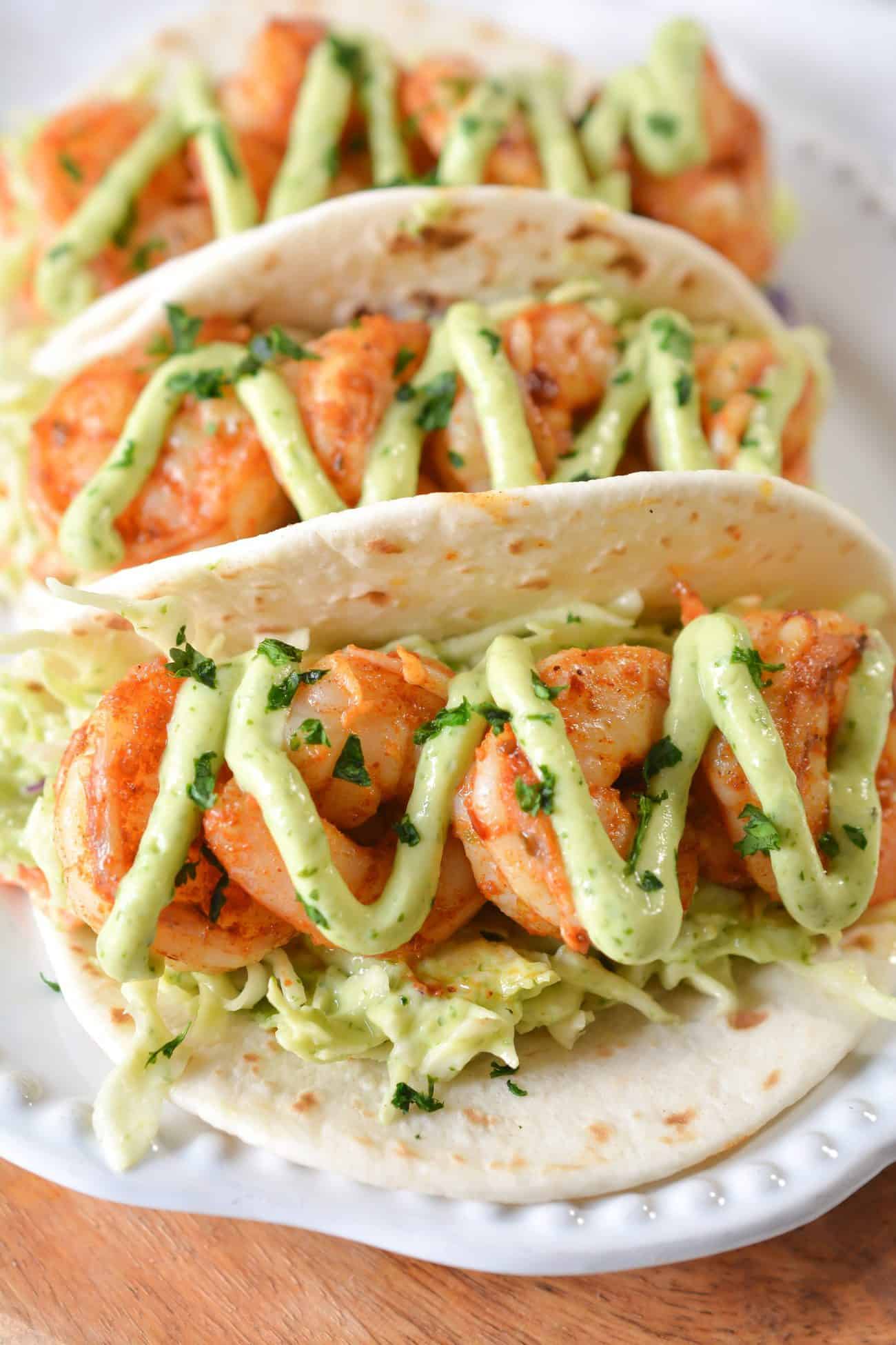 Spicy Shrimp Tacos with Avocado Crema Sweet Pea's Kitchen