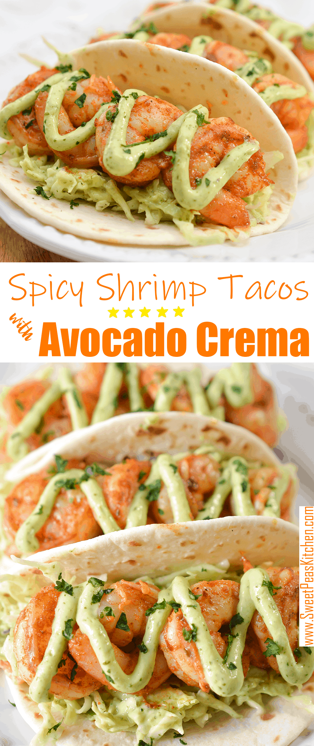 Spicy Shrimp Tacos with Avocado Crema