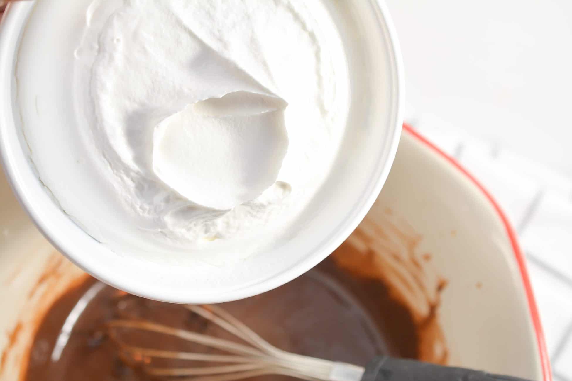 add 8 oz. Cool whip thawed and a box of chocolate pudding mix.