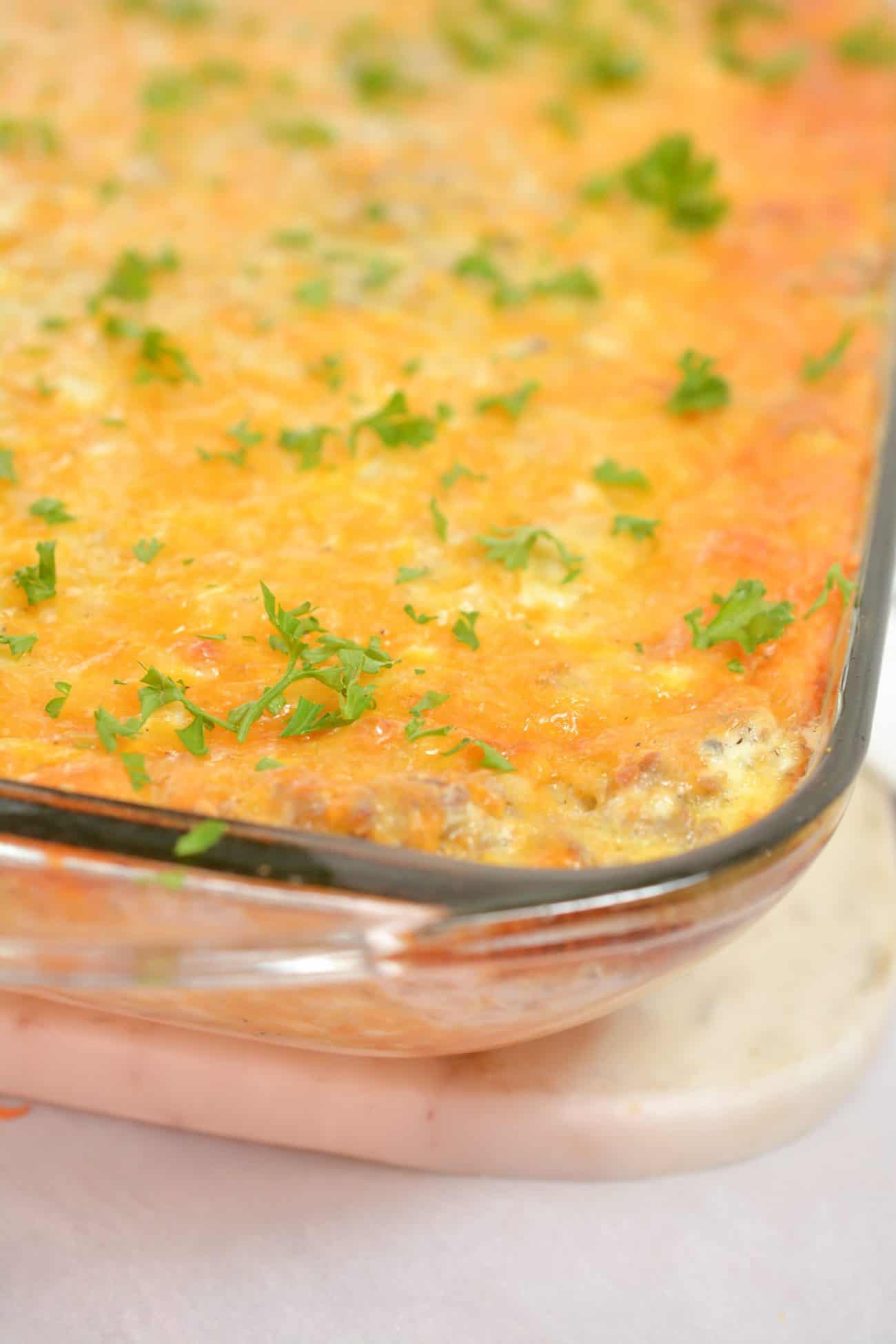 Sausage, Egg and Cream Cheese Hashbrown Casserole