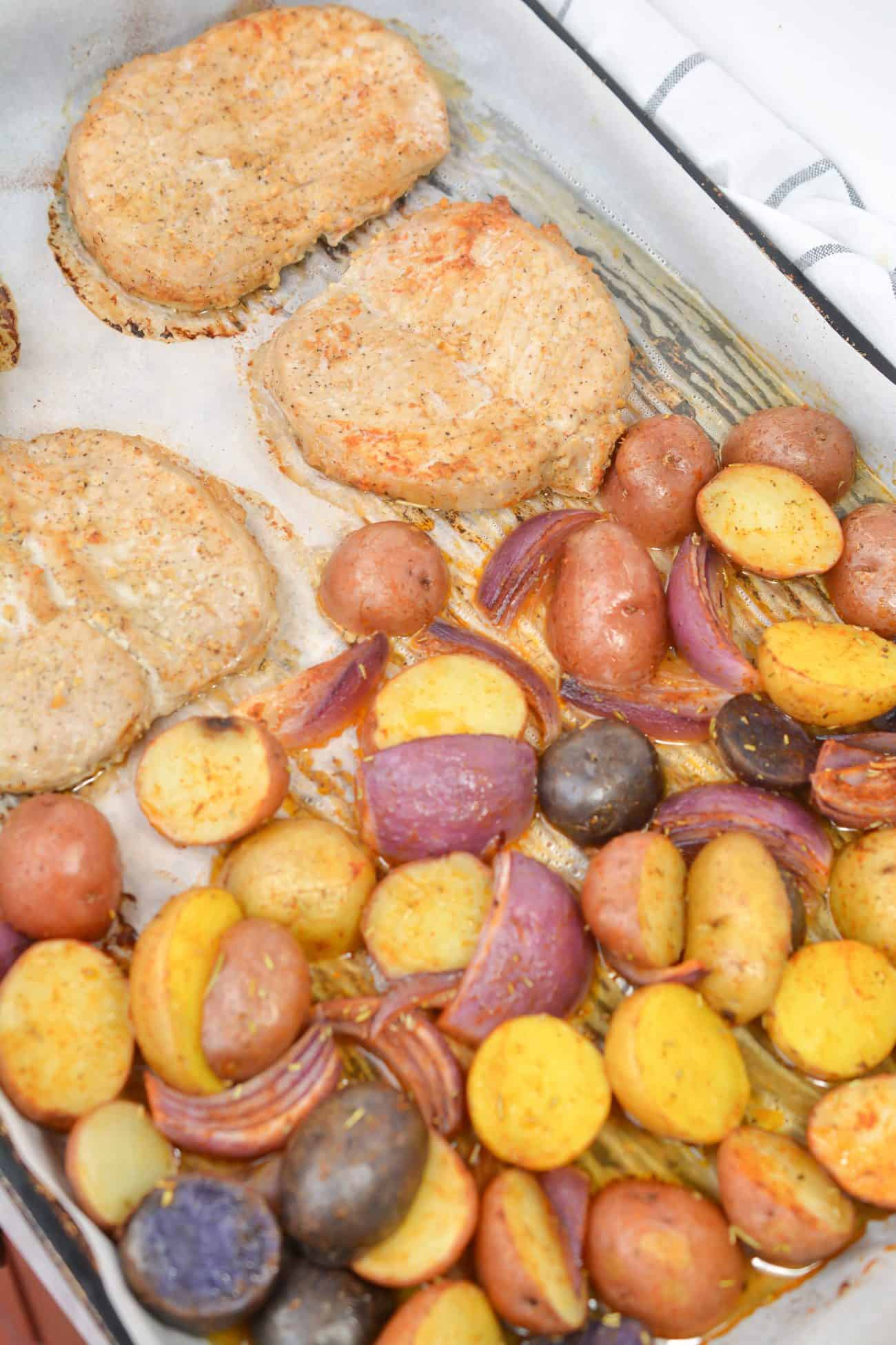 Sheet Pan Pork Chops with Multi Colored Potatoes