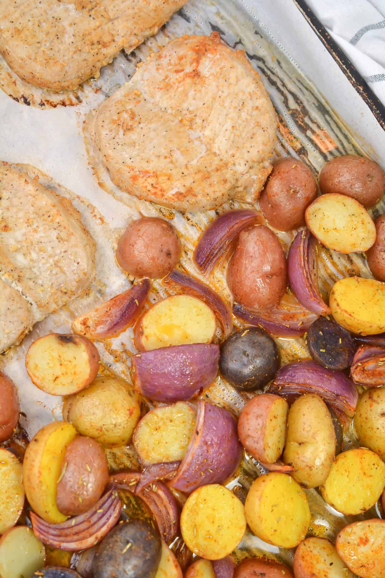 Sheet Pan Pork Chops with Multi Colored Potatoes