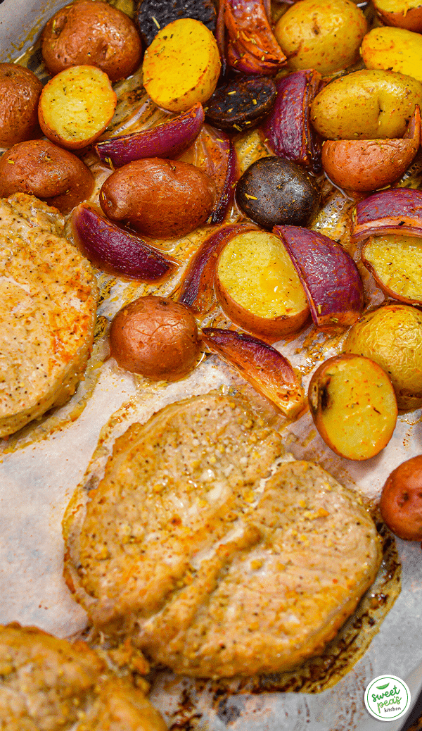 Sheet Pan Pork Chops with Multi Colored Potatoes - Sweet Pea's Kitchen