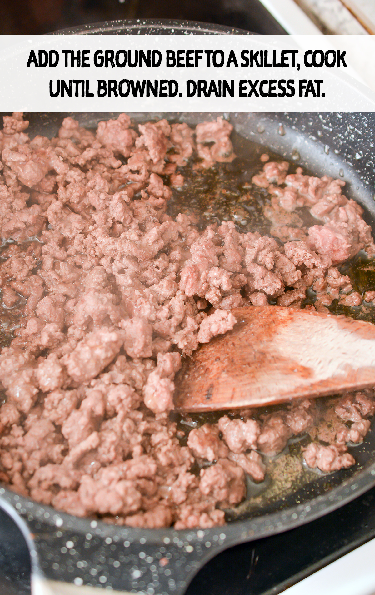 Add the ground beef to a skillet over medium-high heat on the stove, and cook until completely browned