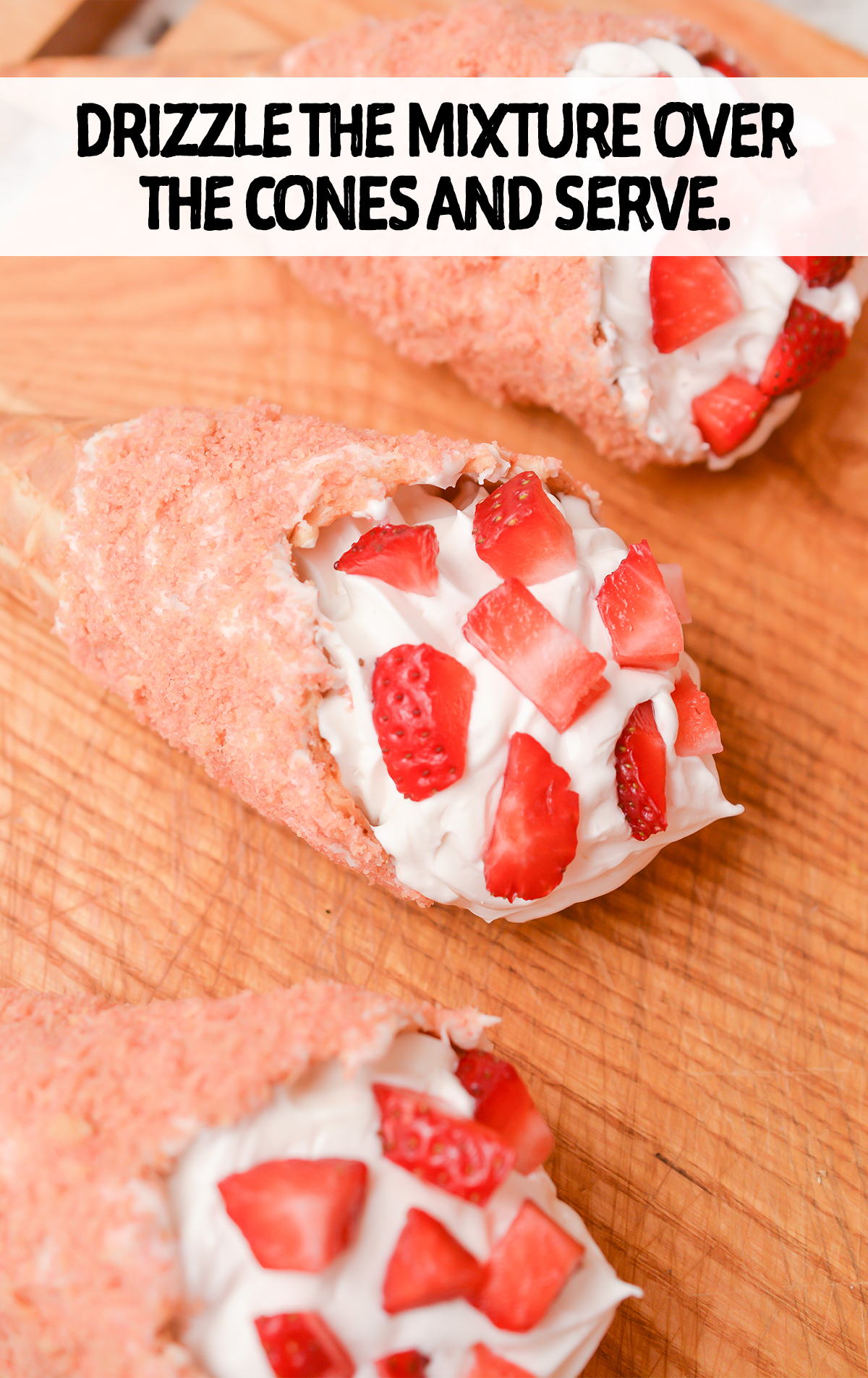 Drizzle the mixture over the cones and serve.