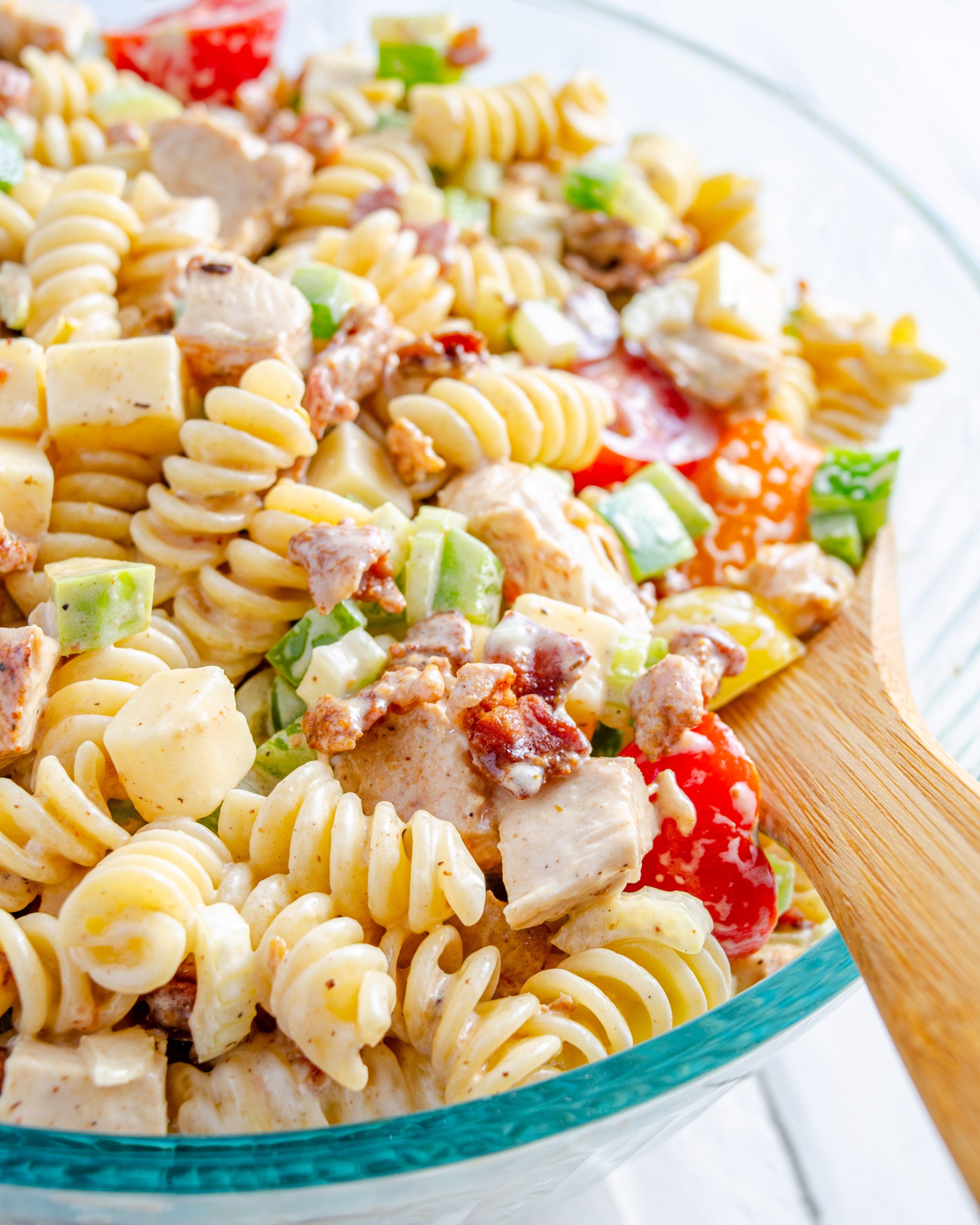 chicken club pasta salad, chicken pasta salad, pasta salad with chicken