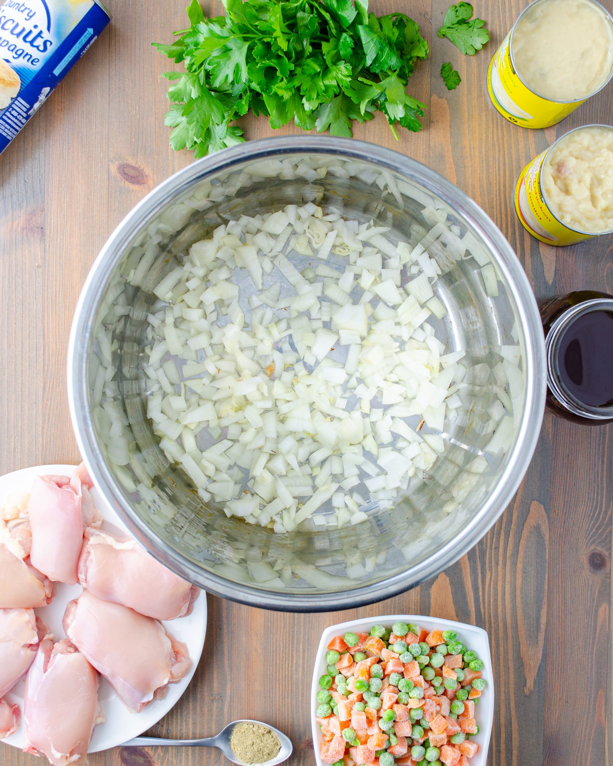 Layer the bottom of the Crock Pot with diced onion.