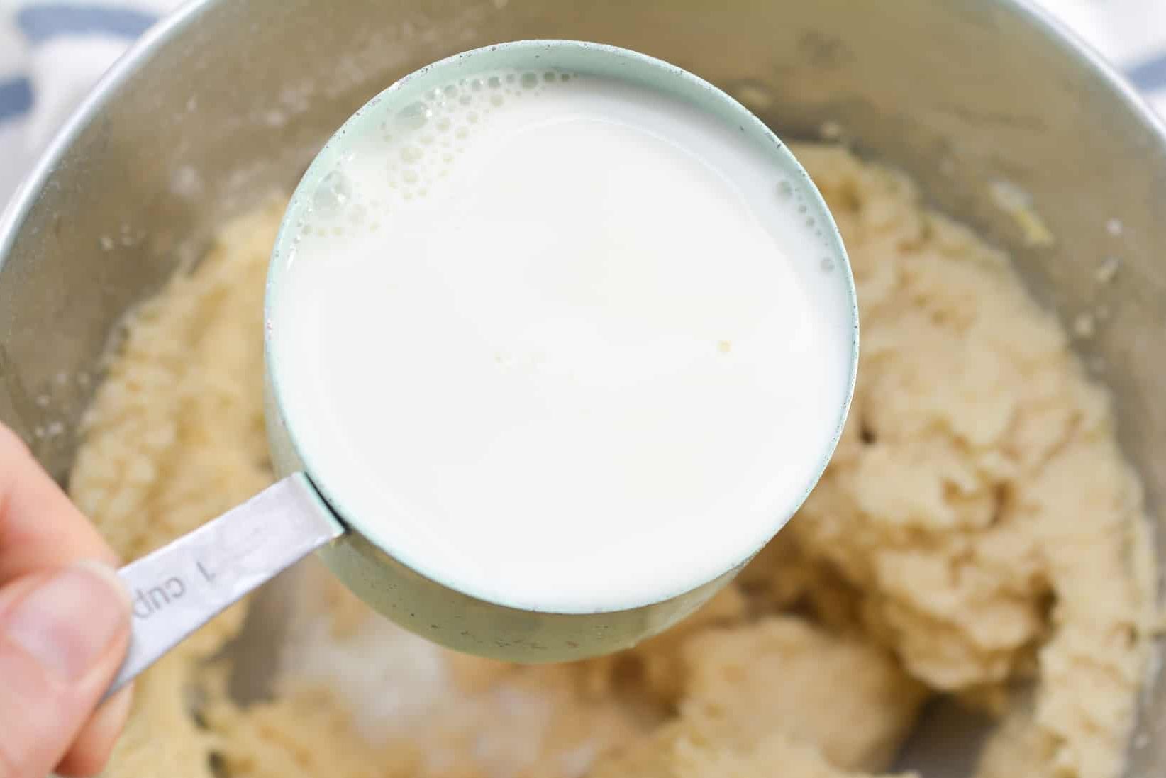 Beat in the milk until a creamy and smooth batter has formed.