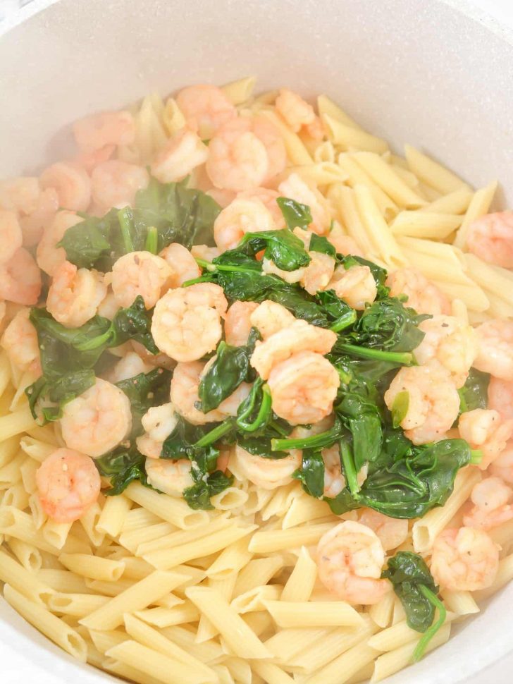 Cheese Shrimp Penne Pasta and Spinach - Sweet Pea's Kitchen