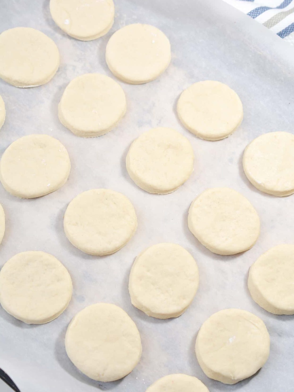 Place the circles of dough on a parchment lined baking sheet.