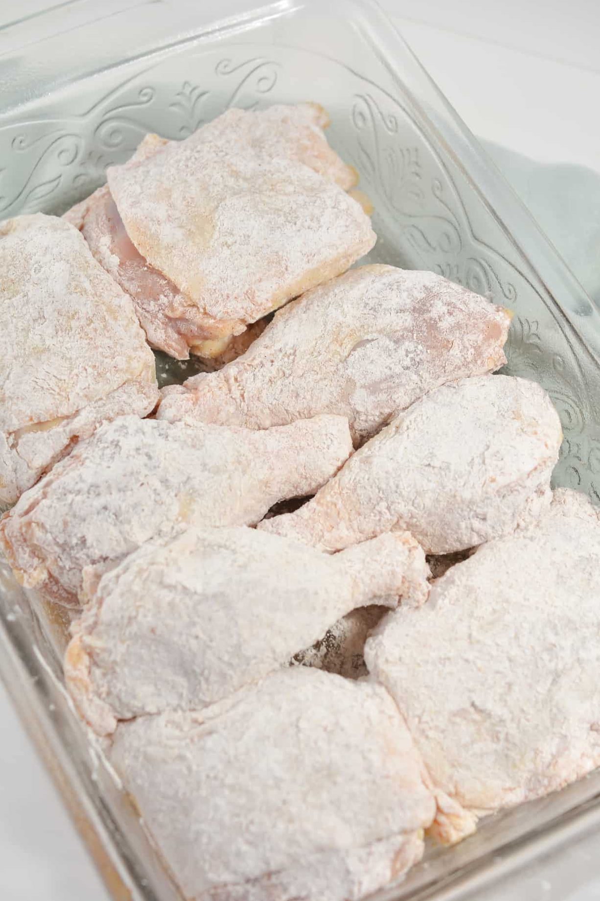 Place skin side up into a well-greased baking dish.