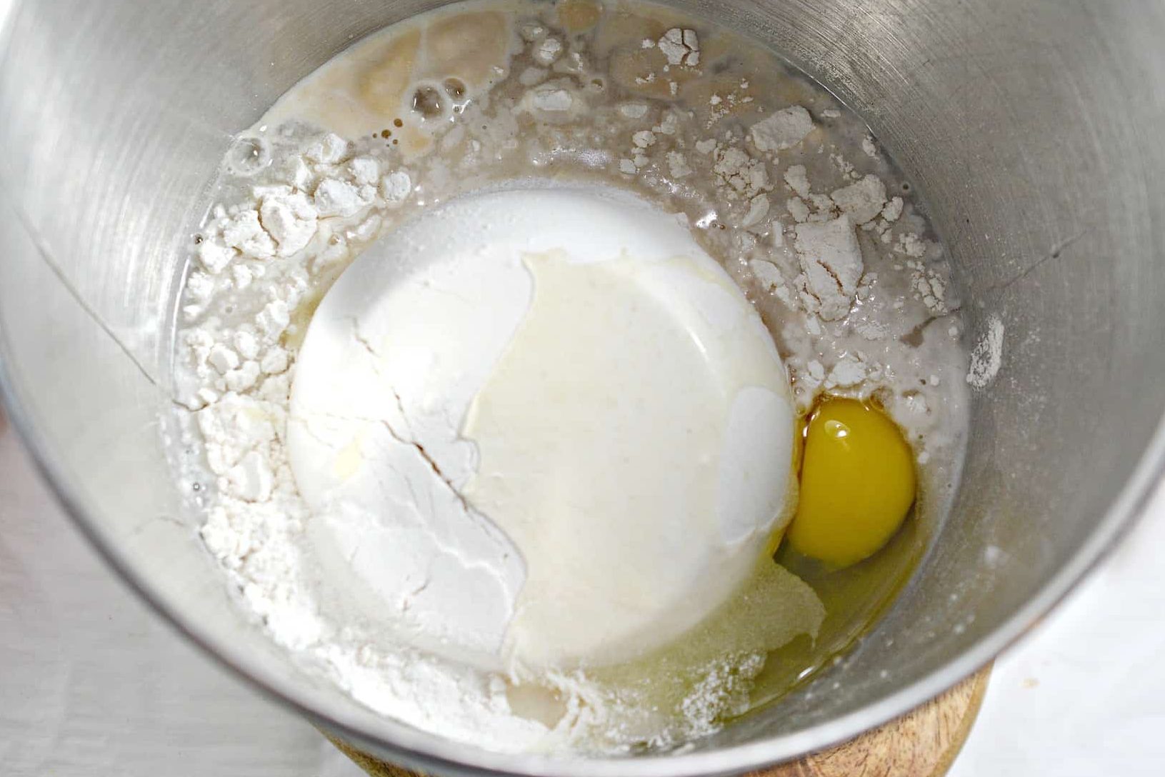 add 1 large egg and 1 tsp of salt.