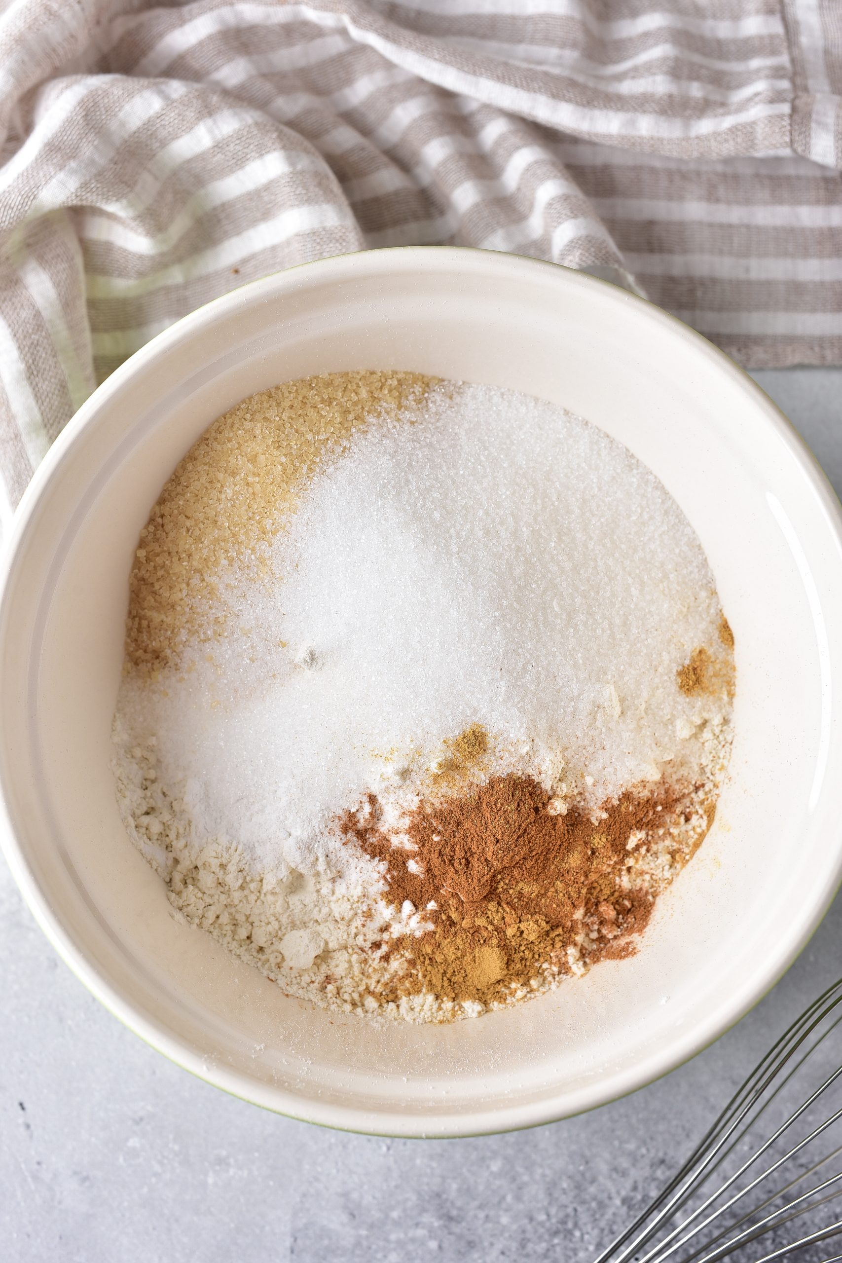 Whisk together the flour, sugar, baking powder, baking soda, spices, salt, and brown sugar in a bowl