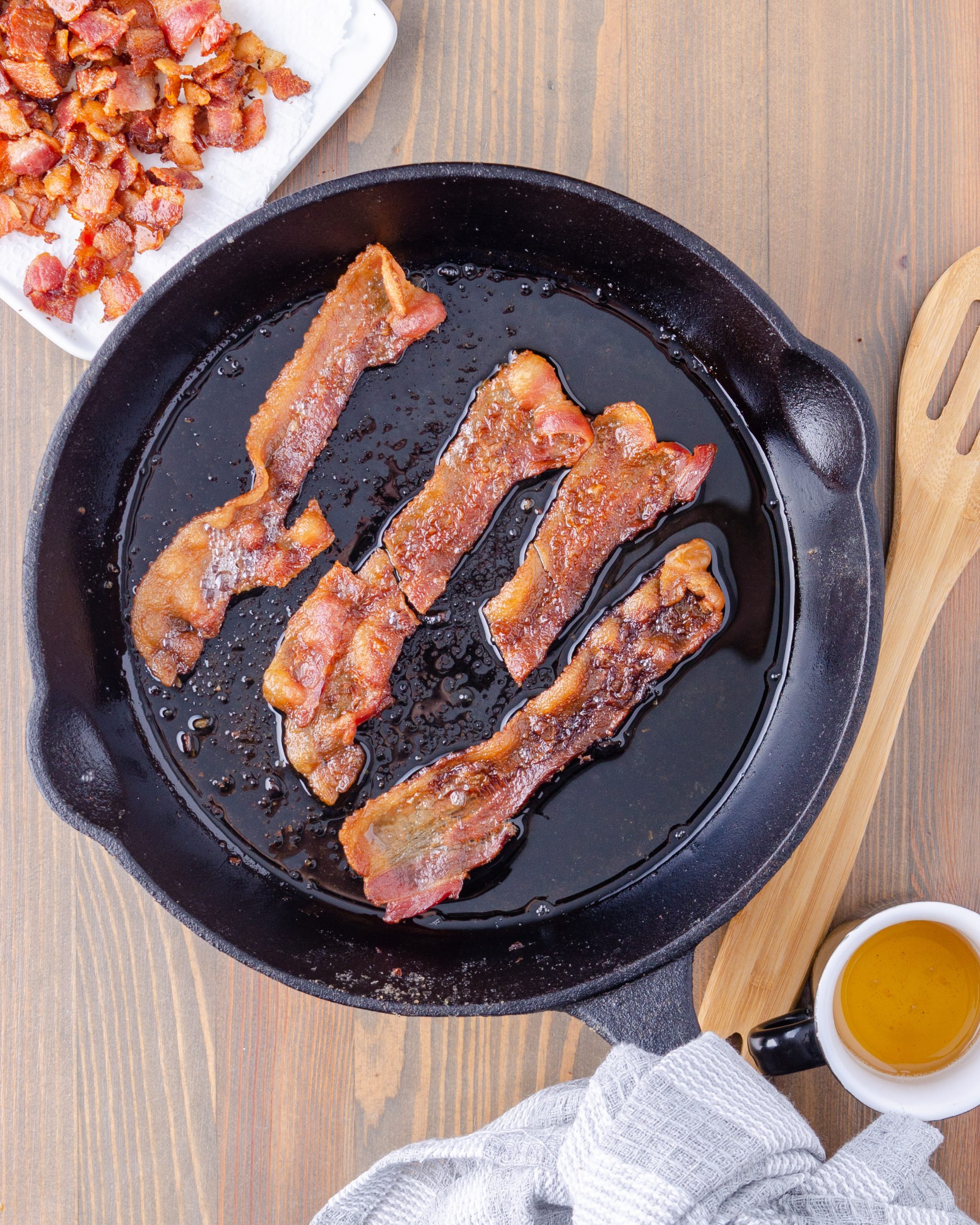 Cook the bacon and set it aside to cool. Reserve the bacon grease.