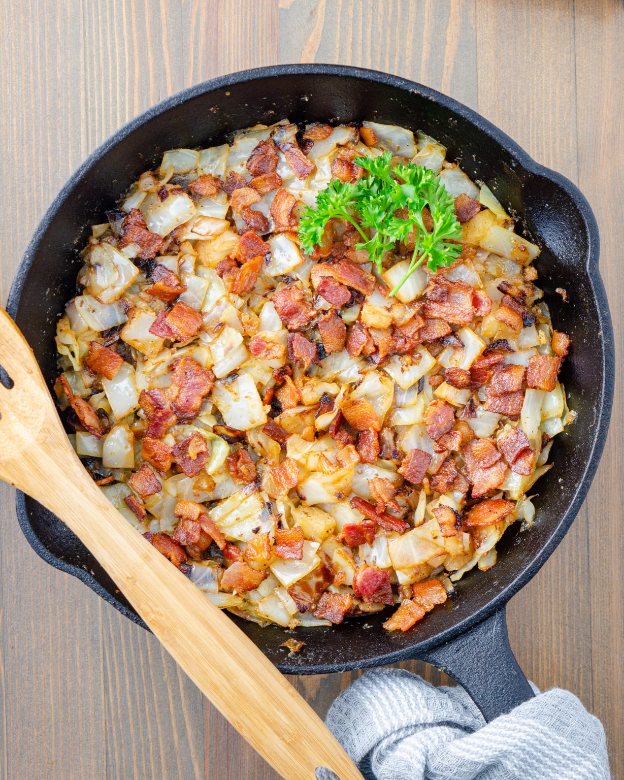 Fried Cabbage with Onions and Bacon - Sweet Pea's Kitchen