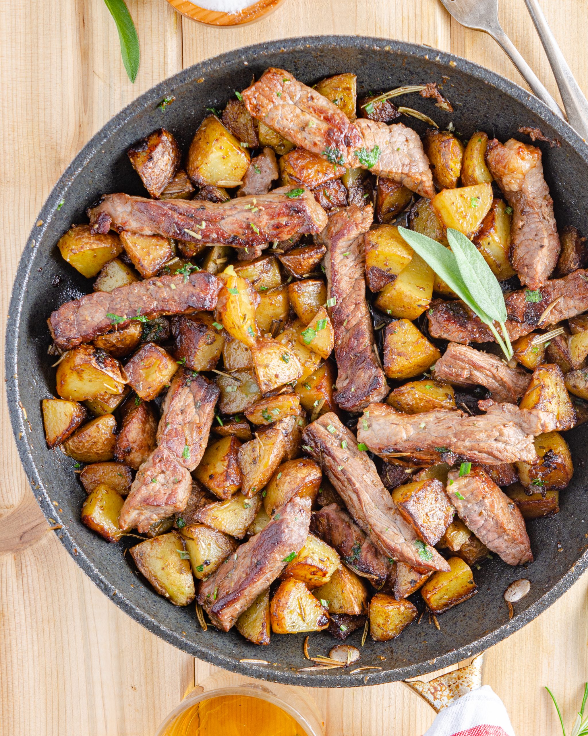 Garlic Herb Potatoes and Steak Skillet