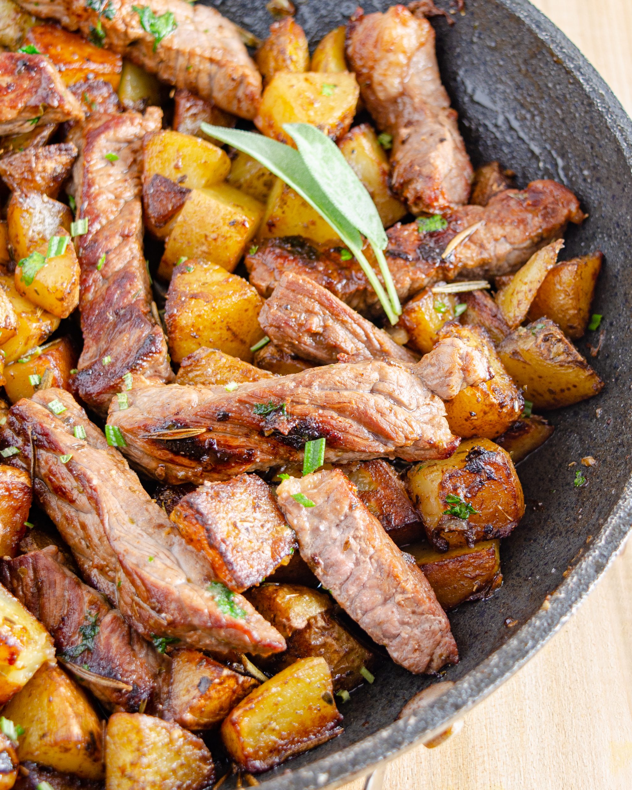 One Skillet Smoky Steak and Potatoes- Oh Sweet Basil