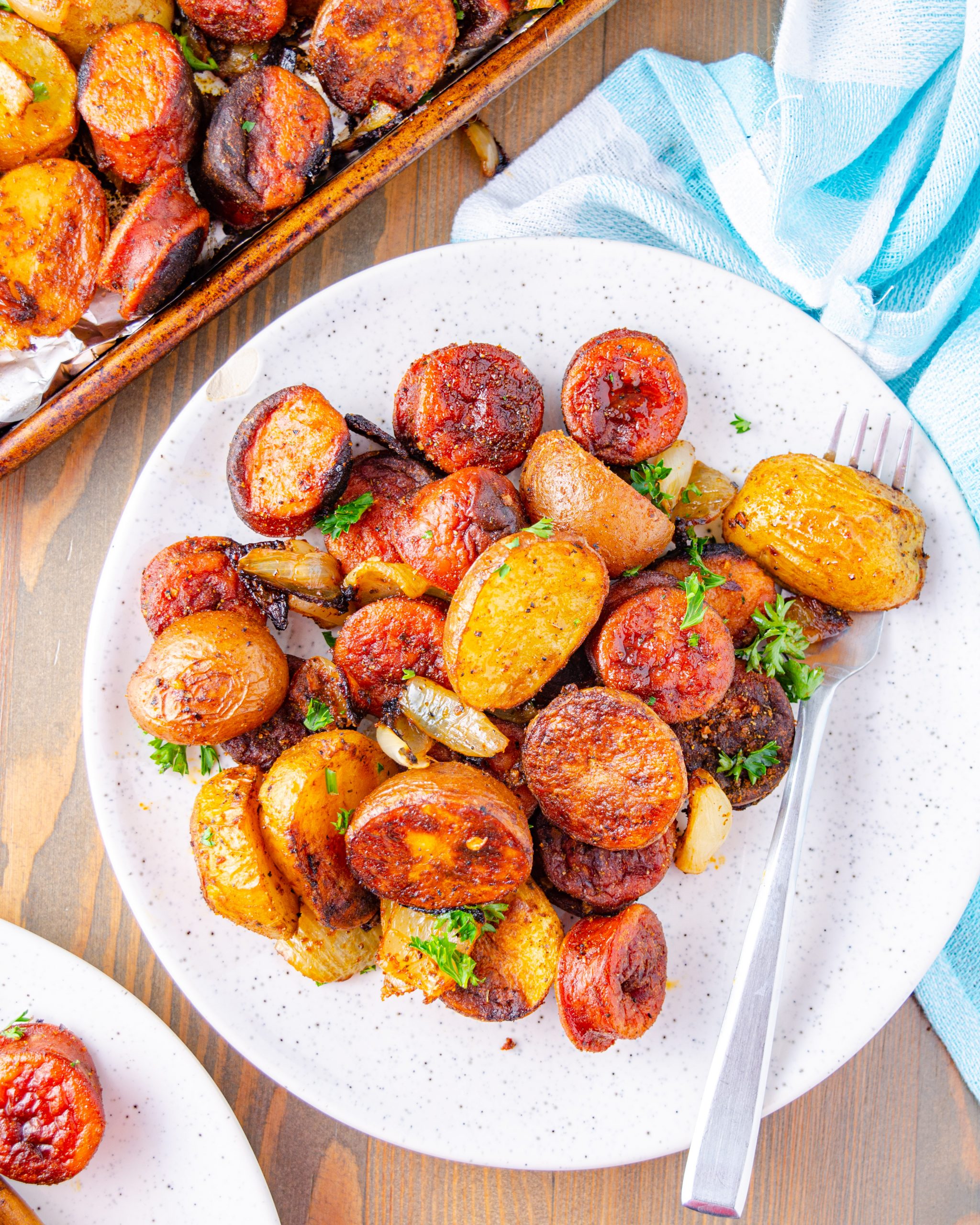 baked sausage and potatoes, Oven Roasted Sausage and Potatoes, Sausage and Potato Bake