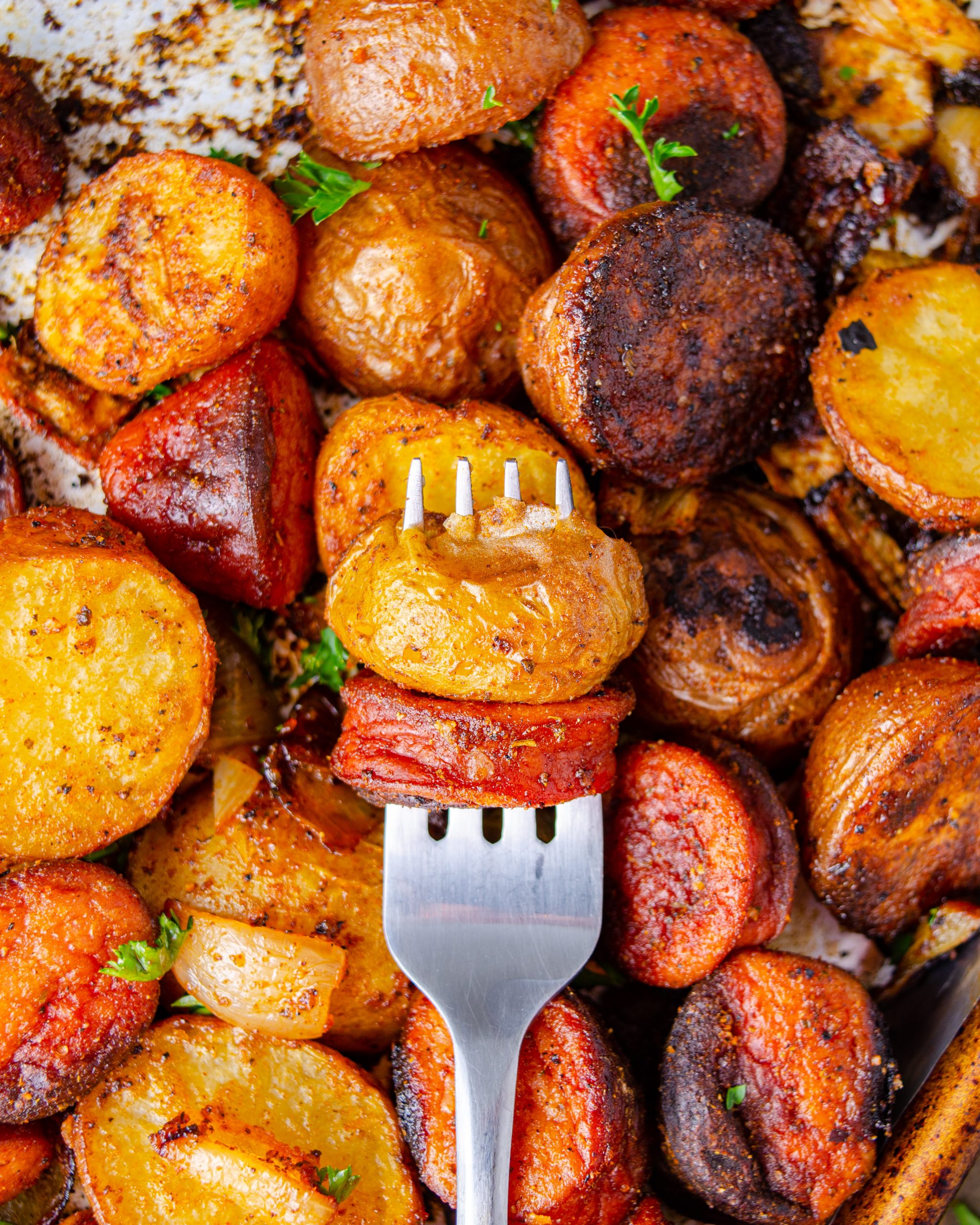 baked sausage and potatoes, Oven Roasted Sausage and Potatoes, Sausage and Potato Bake