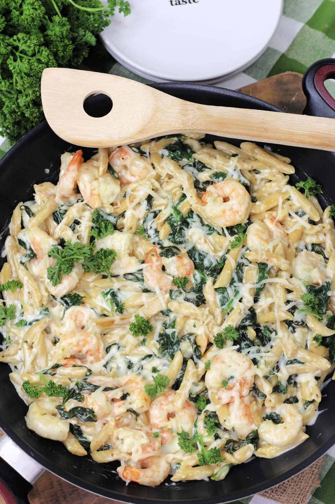 Cheese Shrimp Penne Pasta & Spinach