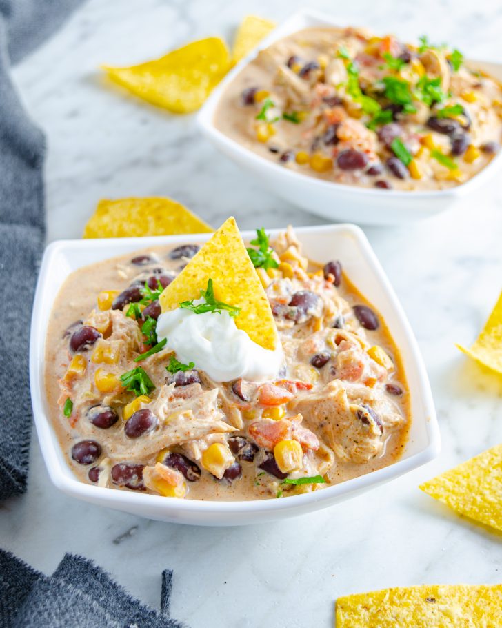 Crockpot Cream Cheese Chicken Chili - Sweet Pea's Kitchen