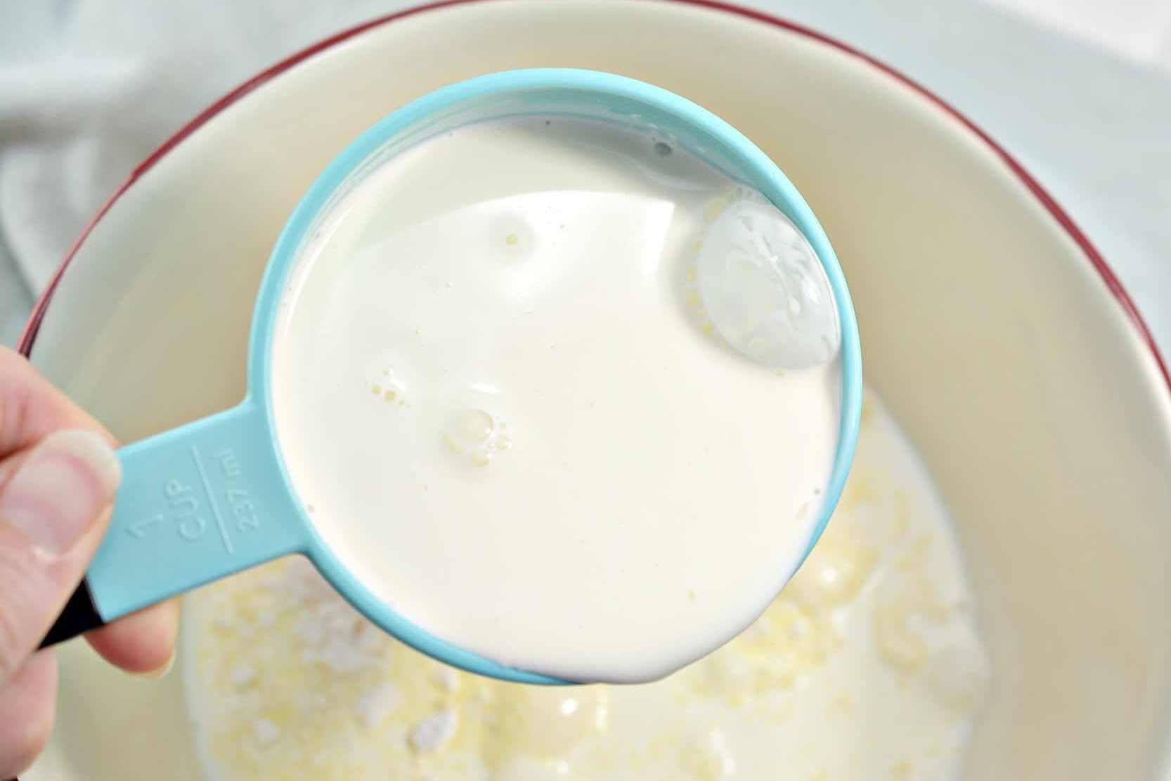 Start by mixing 2 cups of heavy whipping cream and 1 box of Instant vanilla pudding mix.