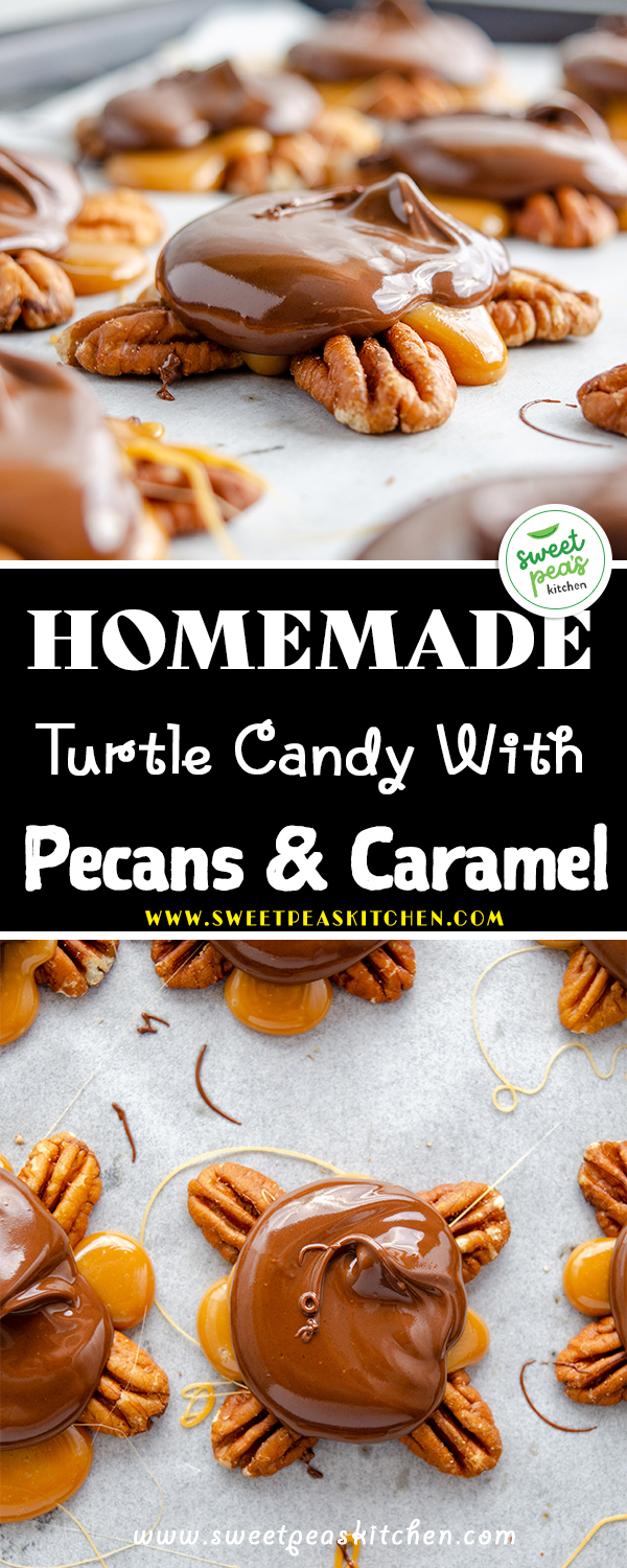homemade turtle candy with pecans and caramel on Pinterest