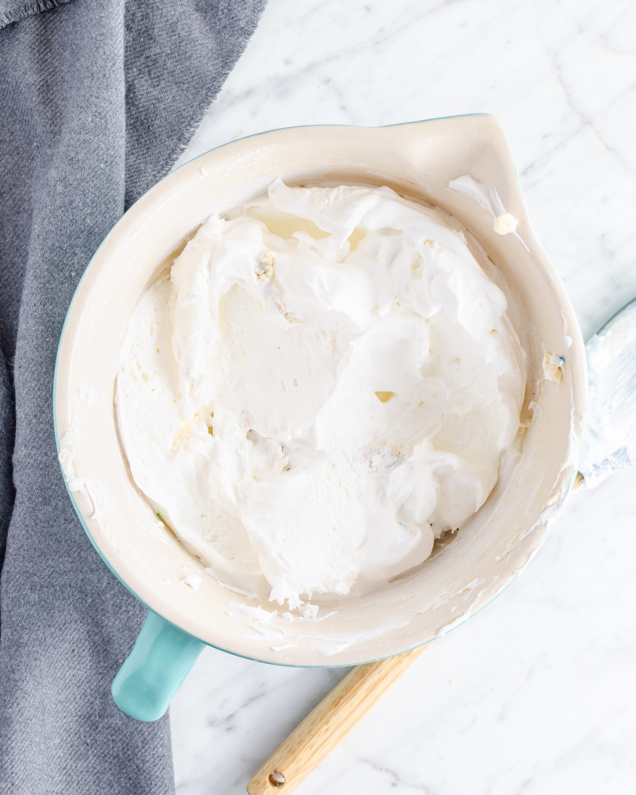 Fold the Cool Whip into the cream cheese mixture. 