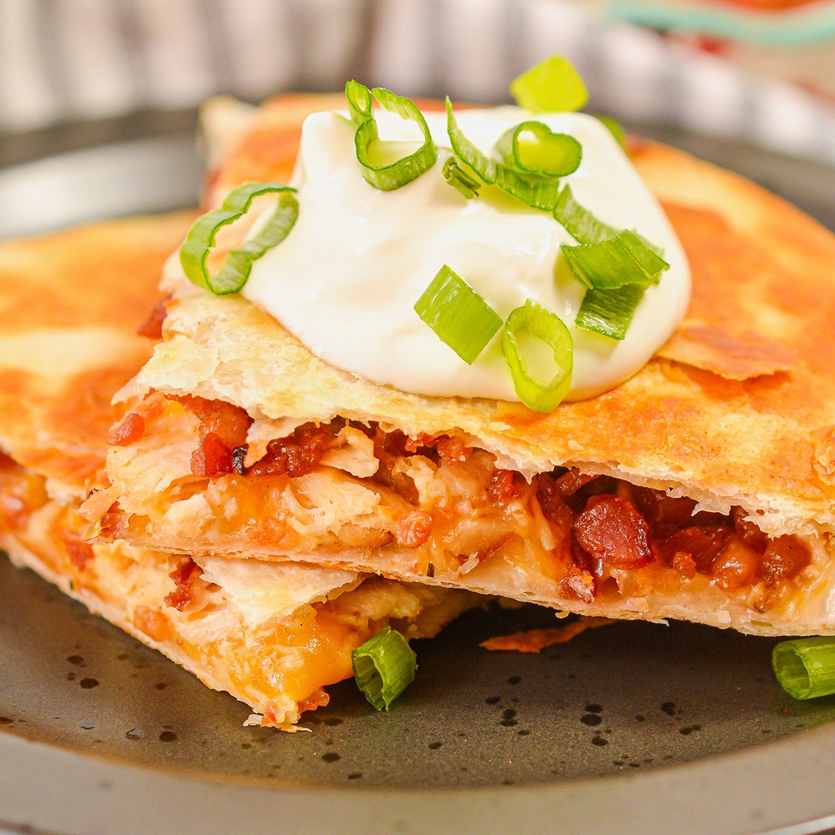 bacon ranch chicken quesadillas, bacon chicken quesadillas, chicken ranch quesadillas