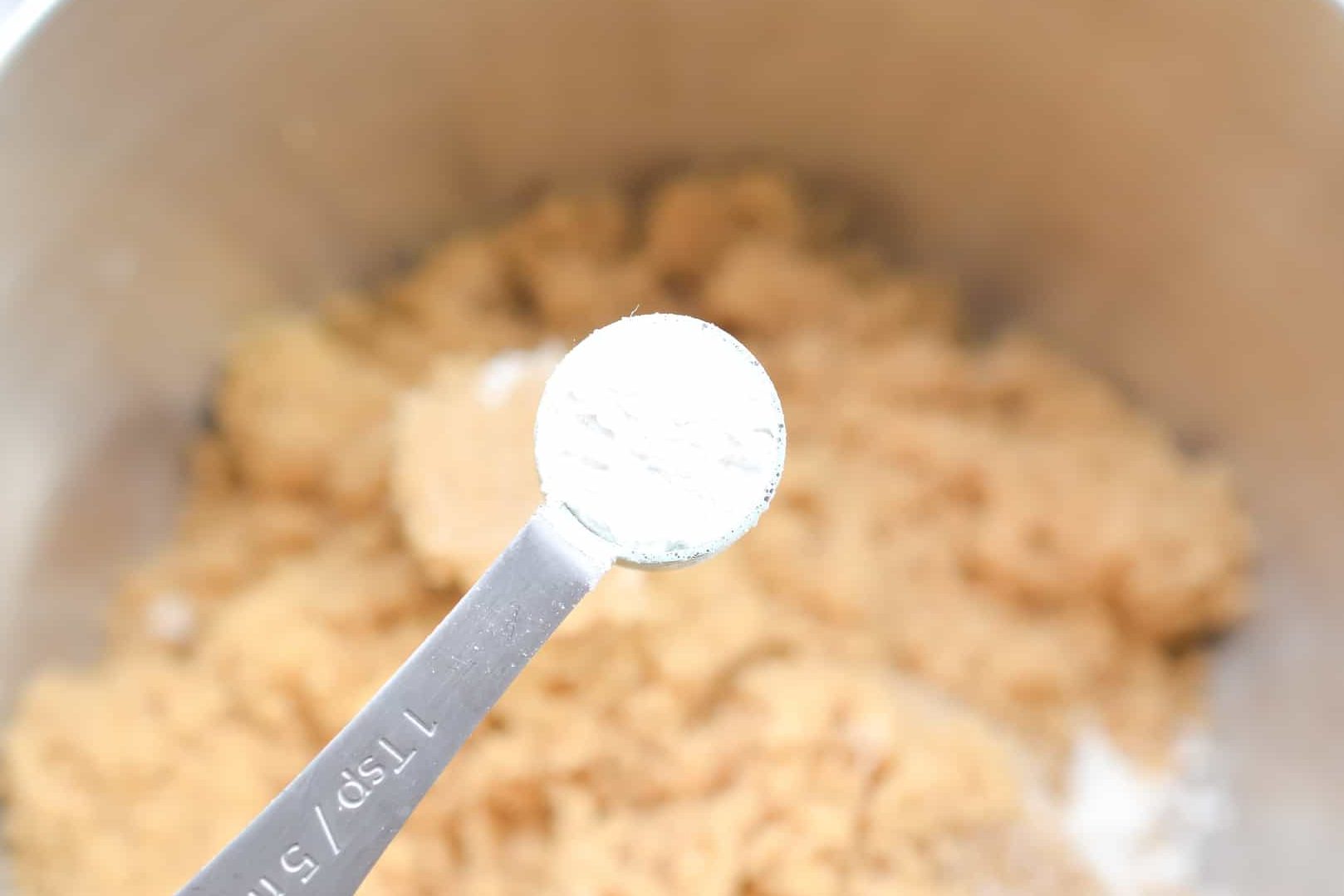 Then, add 1 tsp of baking powder.