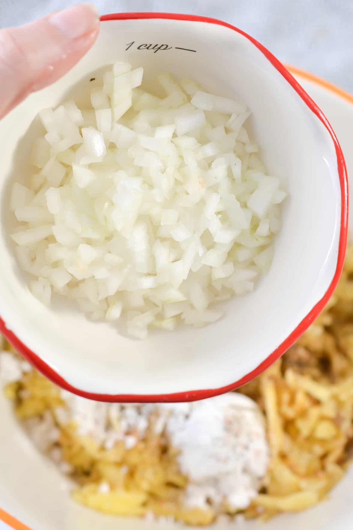 add ½ cup of finely chopped onion.