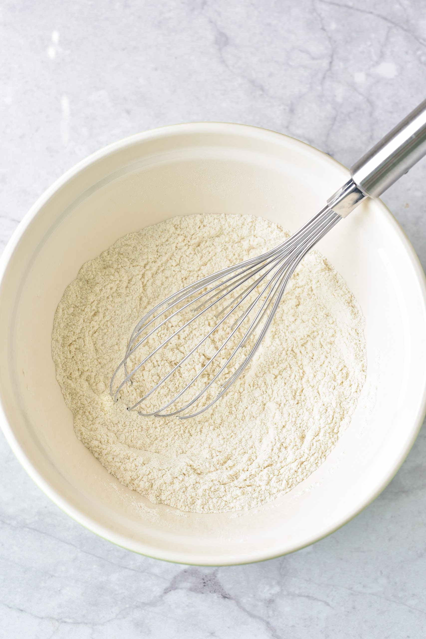 Mix together the flour, salt, baking powder, and baking soda in a bowl. 