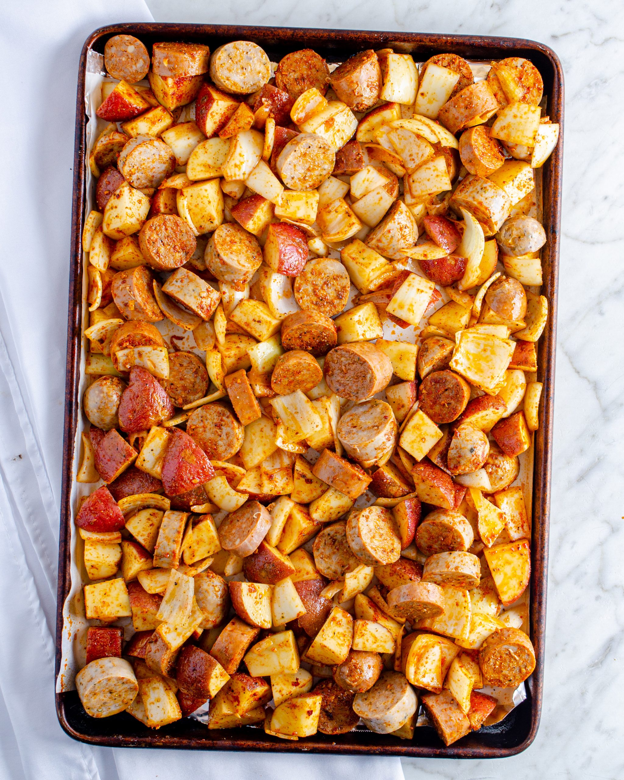 Spread the mixture into a single layer on a parchment-lined baking sheet.