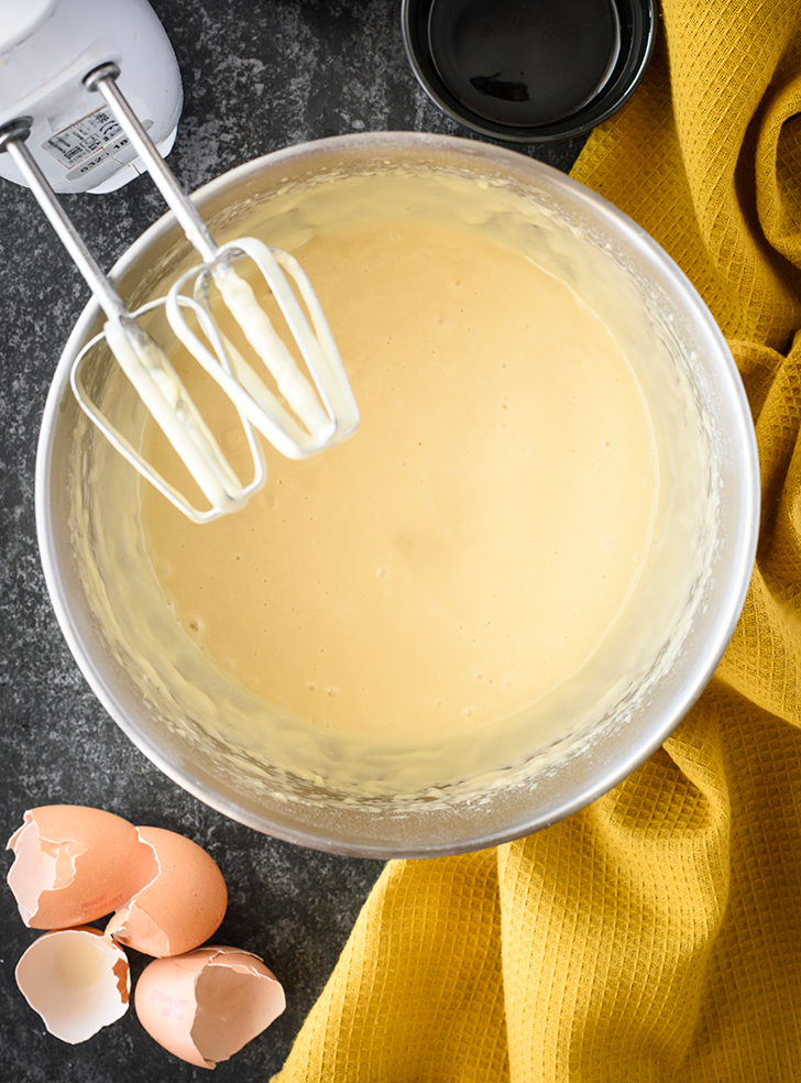 Add all of the cake ingredients to a mixing bowl, and blend until smooth.
