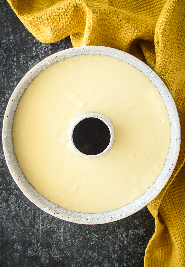 Layer the cake batter into the bundt pan, and bake for 40-45 minutes.