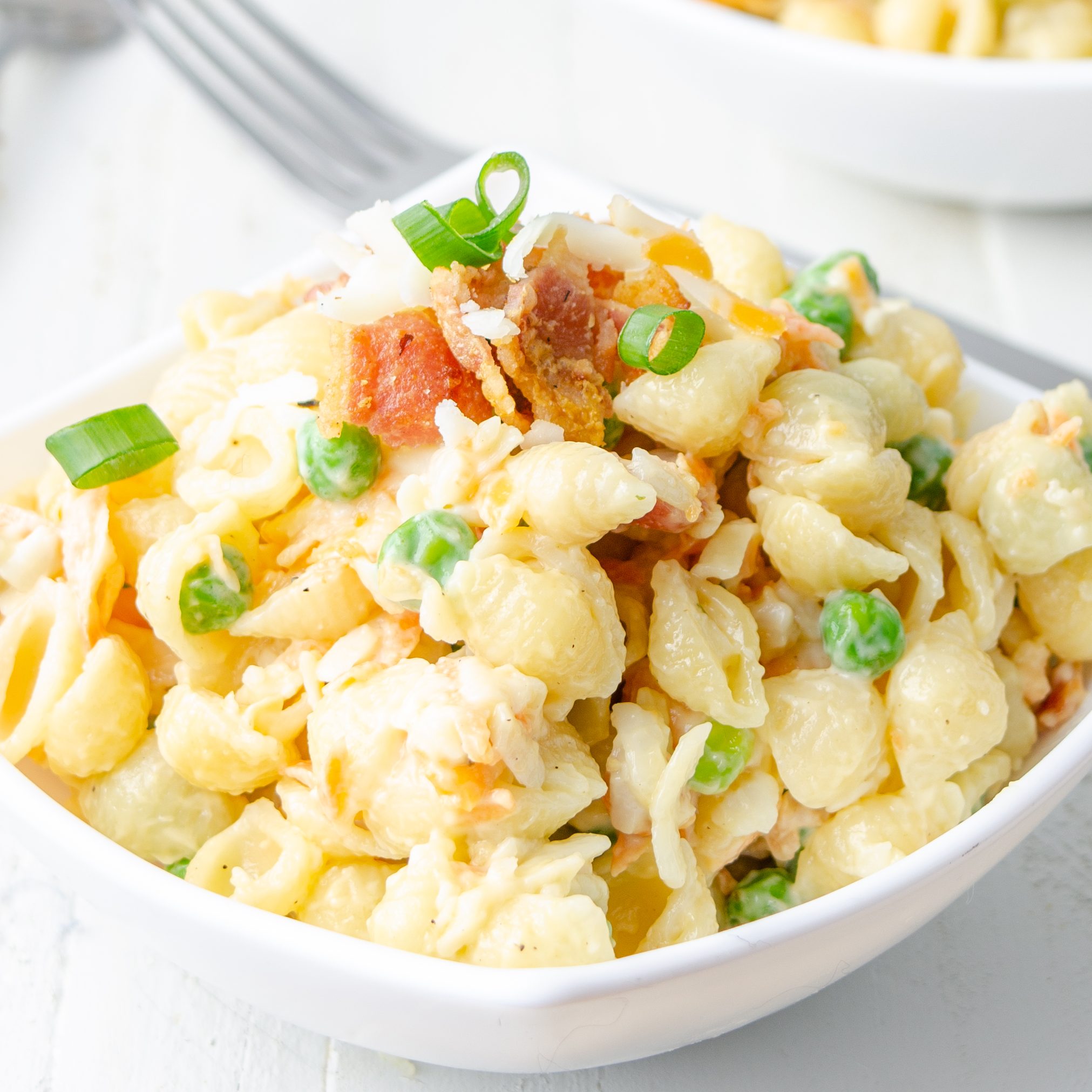 peas and pasta, bacon ranch pasta salad, ranch pasta salad recipe