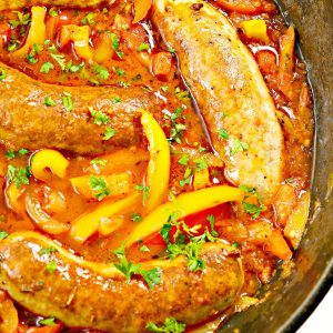 sausage peppers and onions, sausage peppers and onions recipe, baked sausage peppers and onions