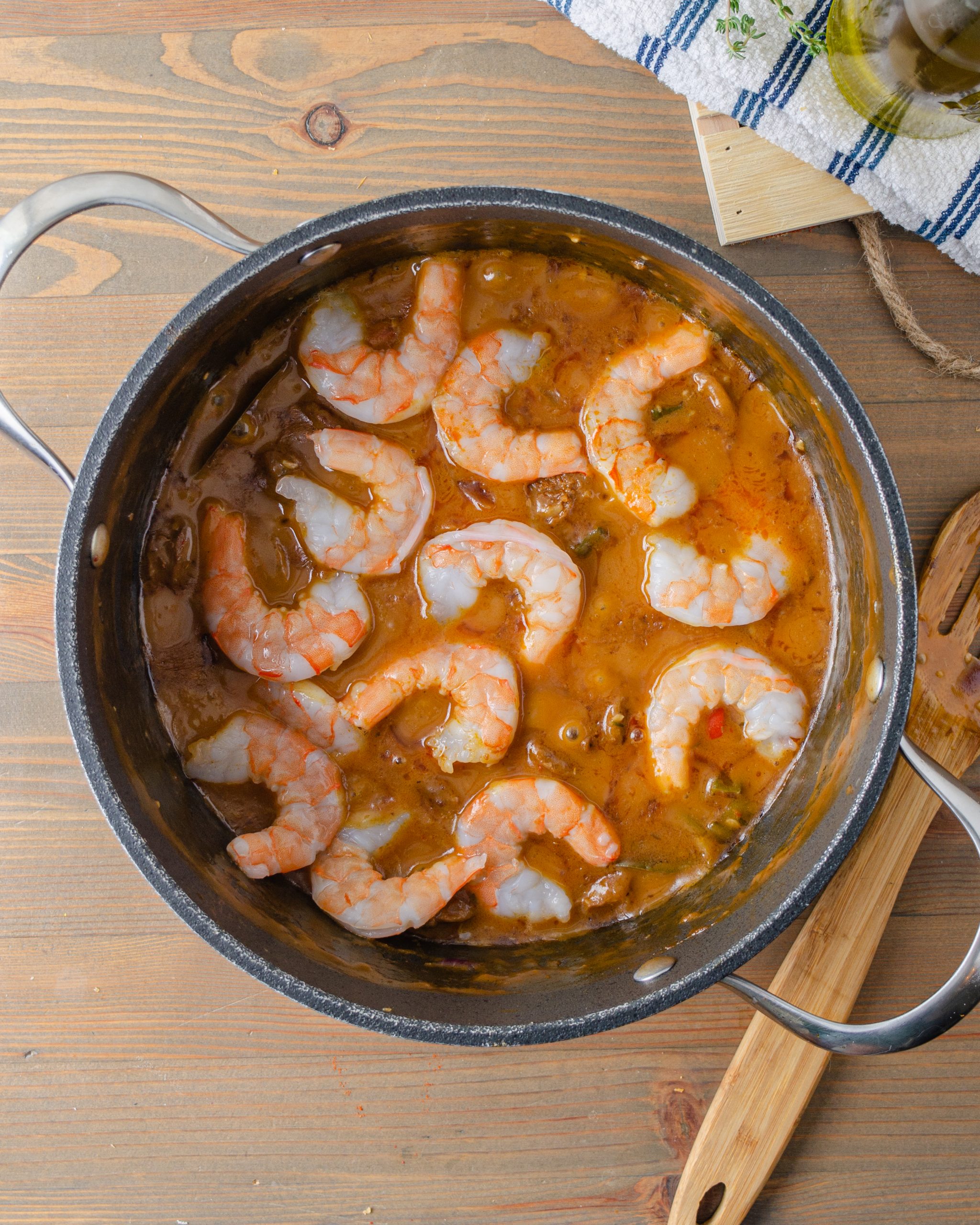 Stir the shrimp into the pot, and simmer for 5-10 minutes until they are cooked well. 