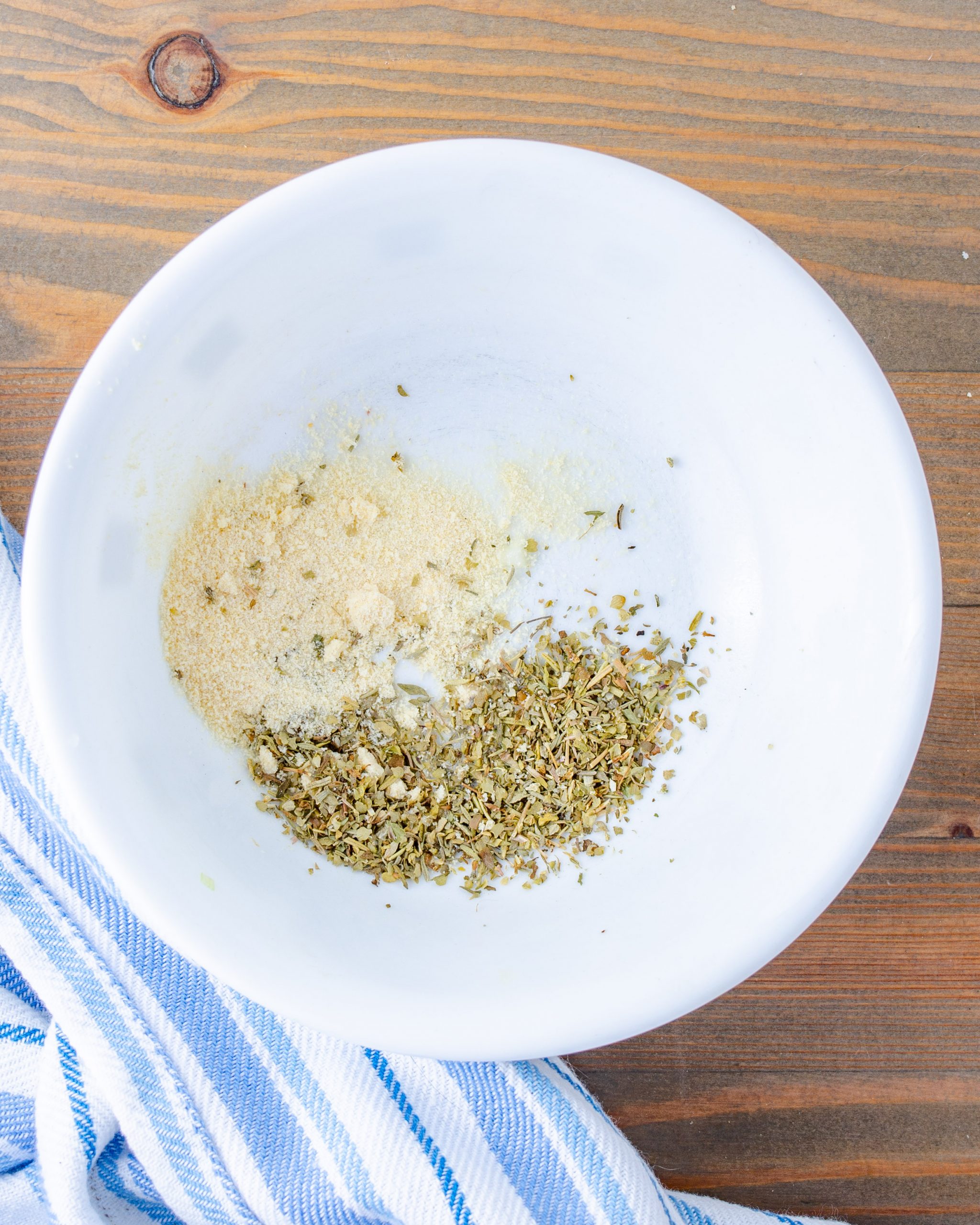 In a bowl, add oregano, onion powder, minced garlic, and salt and pepper to taste.