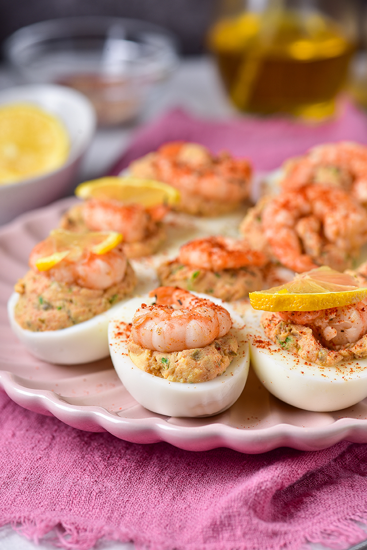 cajun shrimp deviled eggs, shrimp deviled eggs, deviled eggs with shrimp