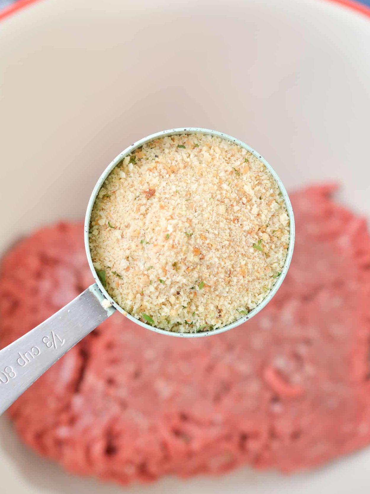 Adding lean ground beef and bread crumbs