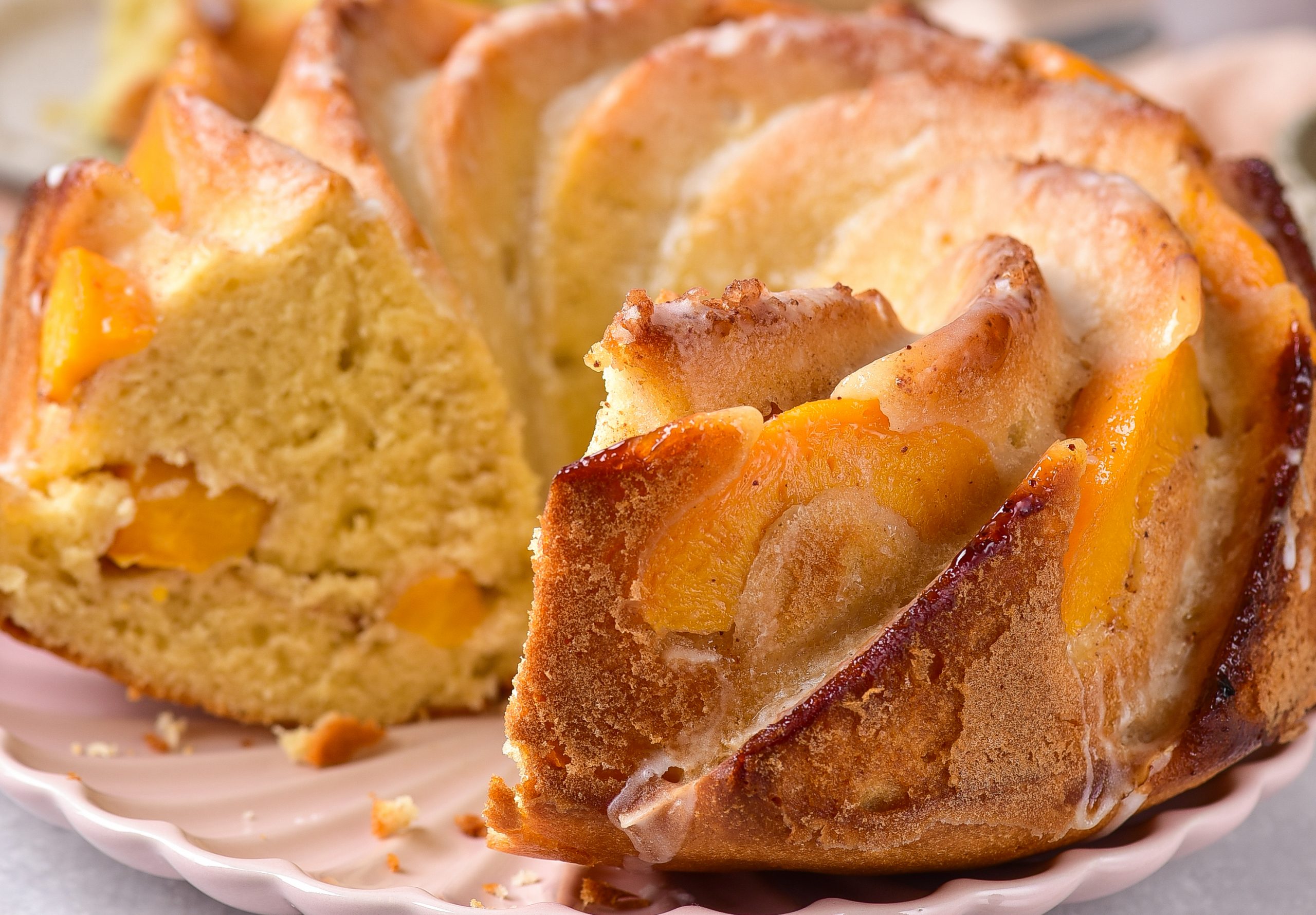 Peach Cobbler Pound Cake Using a Mini Bundt Pan - Gimme From Scratch