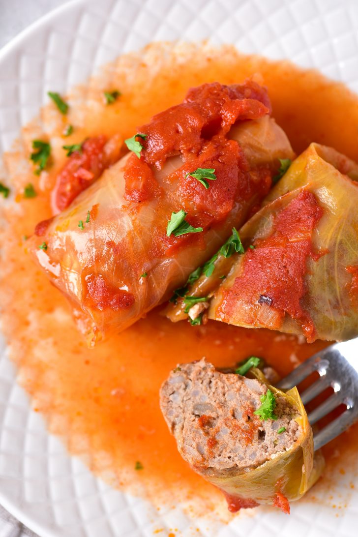 Stuffed Cabbage Rolls with Tomato Sauce - Sweet Pea's Kitchen